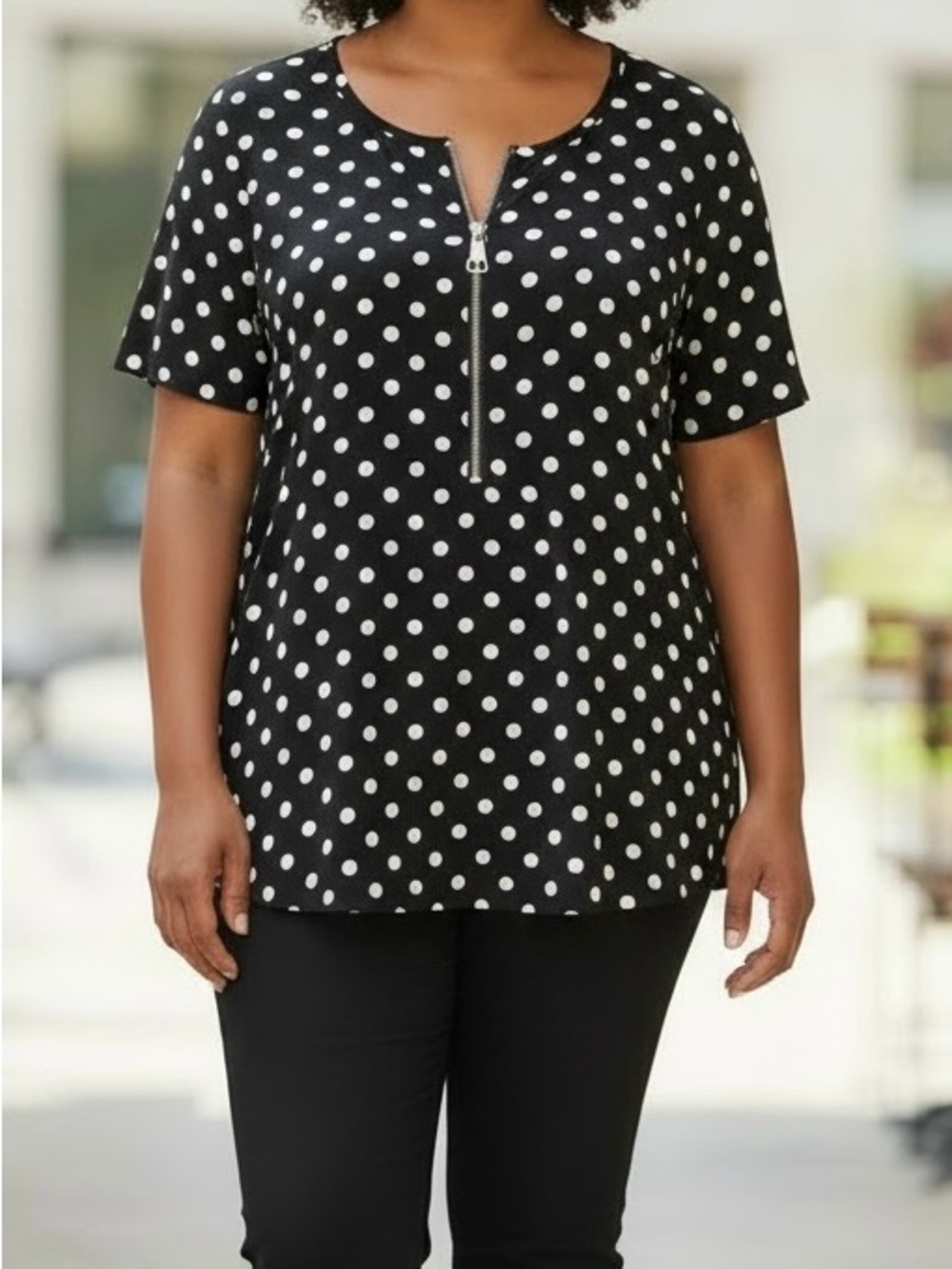 Avenue Polka Dot Zip Top